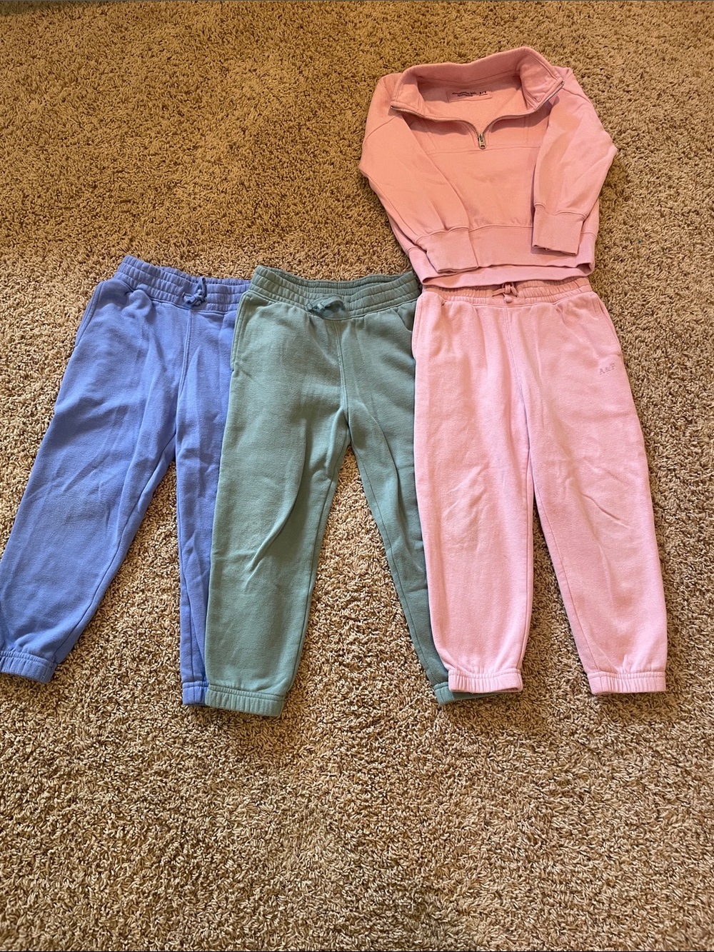 Abercrombie Kids Pink, Green & Blue Fleece Joggers and one matching top Size 5/6